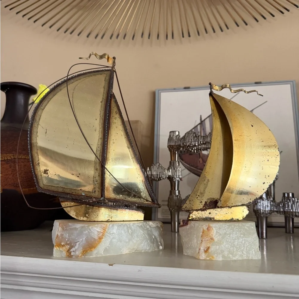 Vintage DeMott Brutalist Sailboat Sculptures - Set of Two